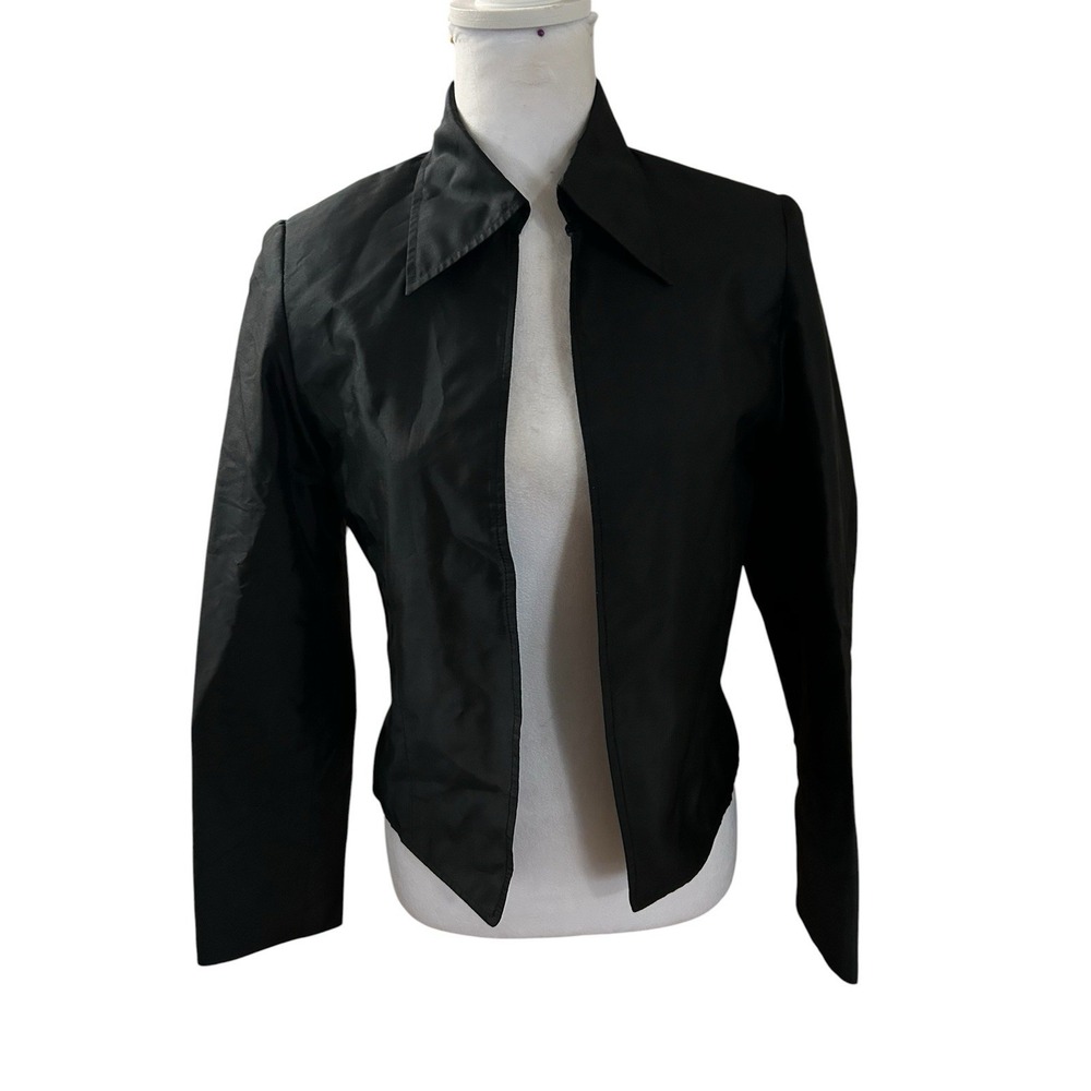 Zina NWT 100% Silk Black Open Front Cropped Jacket SZ S (MSRP $153)